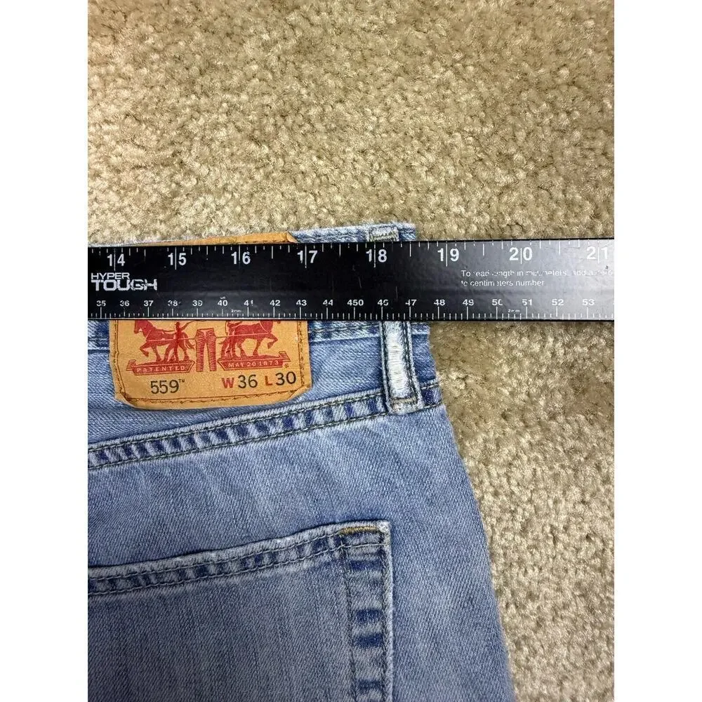 Levi's 559 Jeans Mens 36x30 Distressed Light Wash Denim Straight Leg 2016 A239